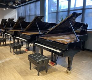 Row of Steinway Model D pianos