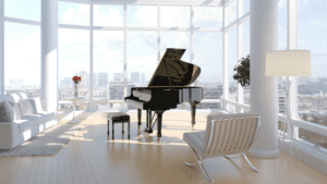 Photo of Steinway Model A grand piano in skylight room