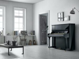 Upright piano in modern parlor