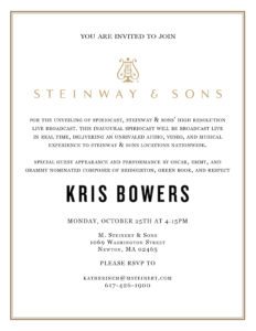 Invite to first Spiriocast, featuring Steinway Artist Kris Bowers