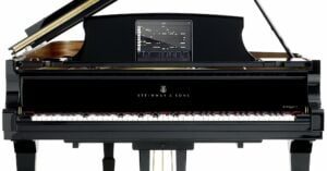 Front angle photo of Steinway Spirio piano